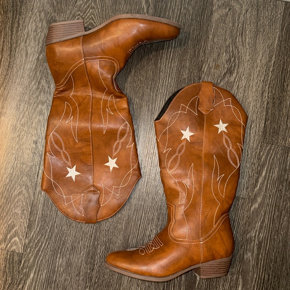 Embroidered Faux Leather Cowboy Boots